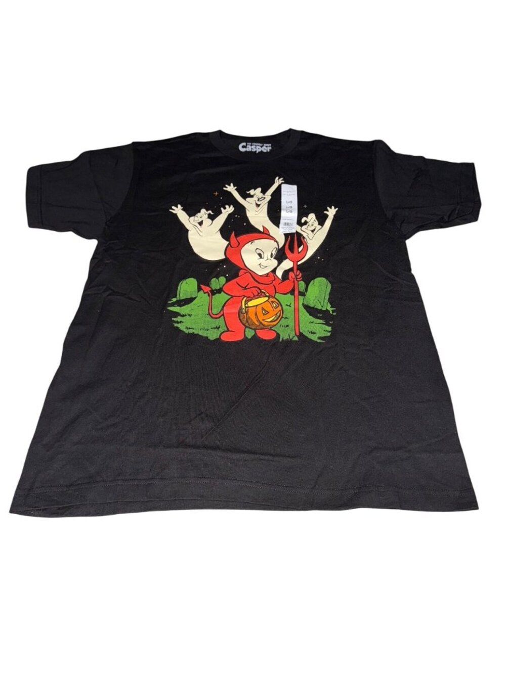 Casper The Friendly Ghost Halloween Black Tee With Devil Costume Graphic Large L - Picture 1 of 3